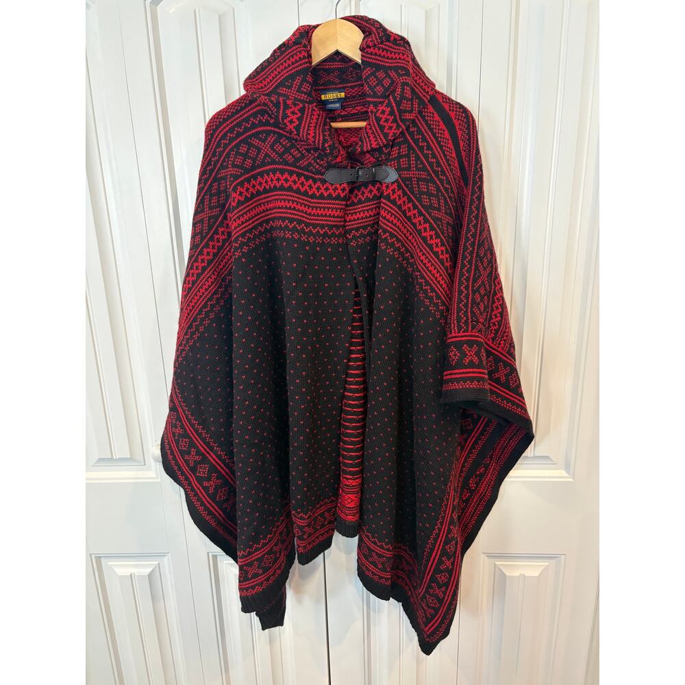 Ralph Lauren Rugby Wool Nordic Red And Black Cape/Poncho